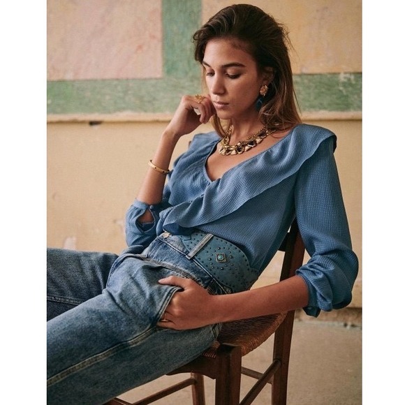 Sezane Tops - Sezane Priscille Silk Blouse Sz 38